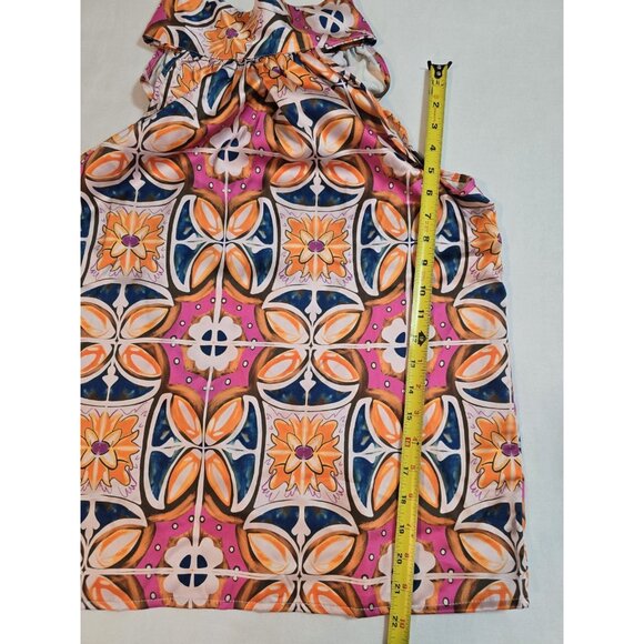 Rachel Zoe Womens Colorful Geometric print Tie Neck sleeveless Blouse Size L New - Picture 14 of 15